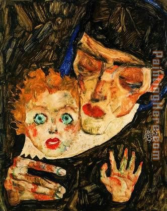Mother and son painting - Egon Schiele Mother and son art painting